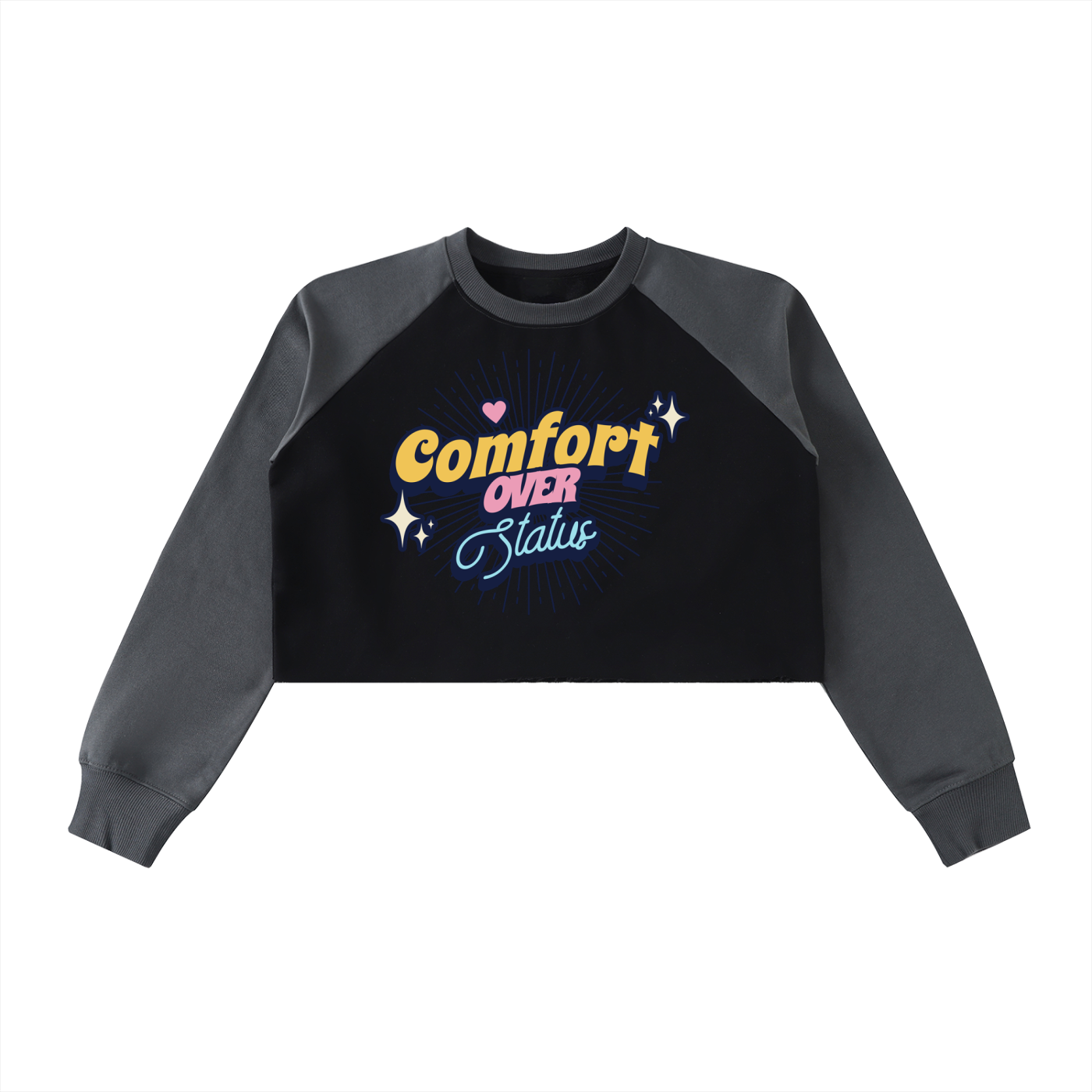 Raw-Hem Color-Block Raglan Crop Sweatshirt